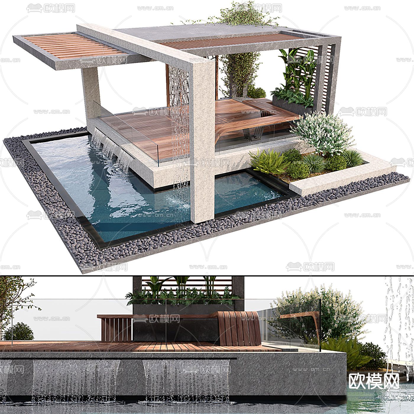现代庭院亭子景观小品3d模型下载（渲染图2）