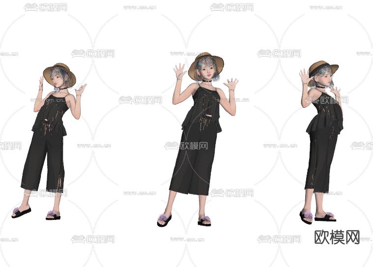 现代美女人物su模型下载（渲染图2）