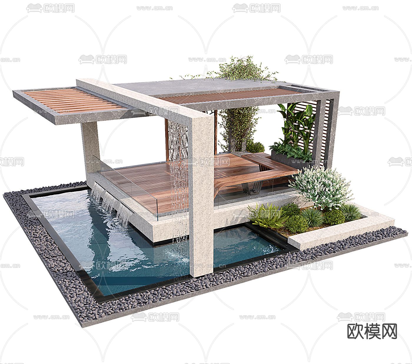 现代庭院亭子景观小品3d模型下载（渲染图1）