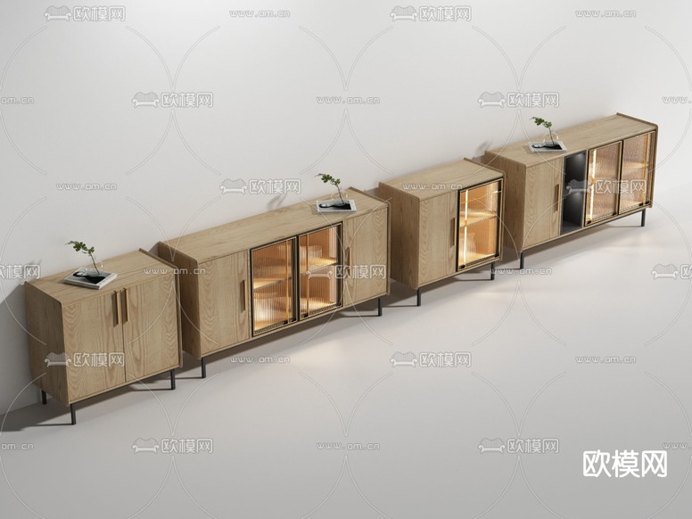 现代实木餐边柜3d模型下载(渲染图2)