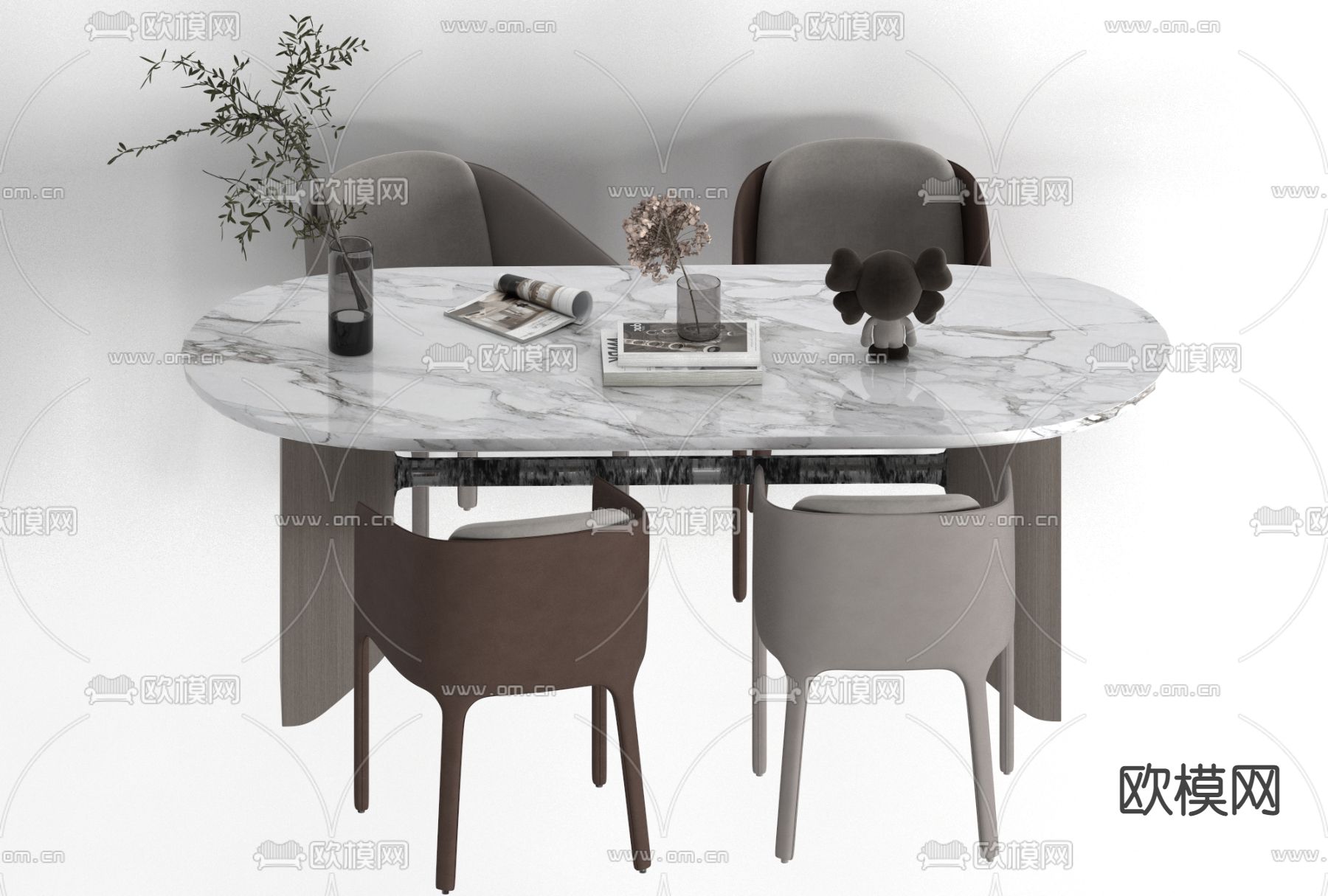 现代大理石餐桌椅免费3d模型下载