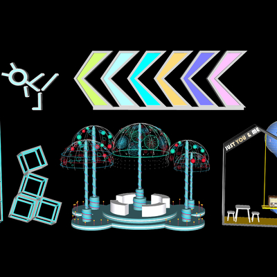  现代商业街主题活动霓虹灯su模型 