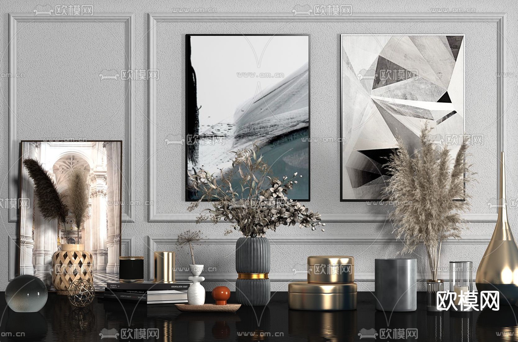 现代轻奢玻璃花瓶饰品摆件su模型下载