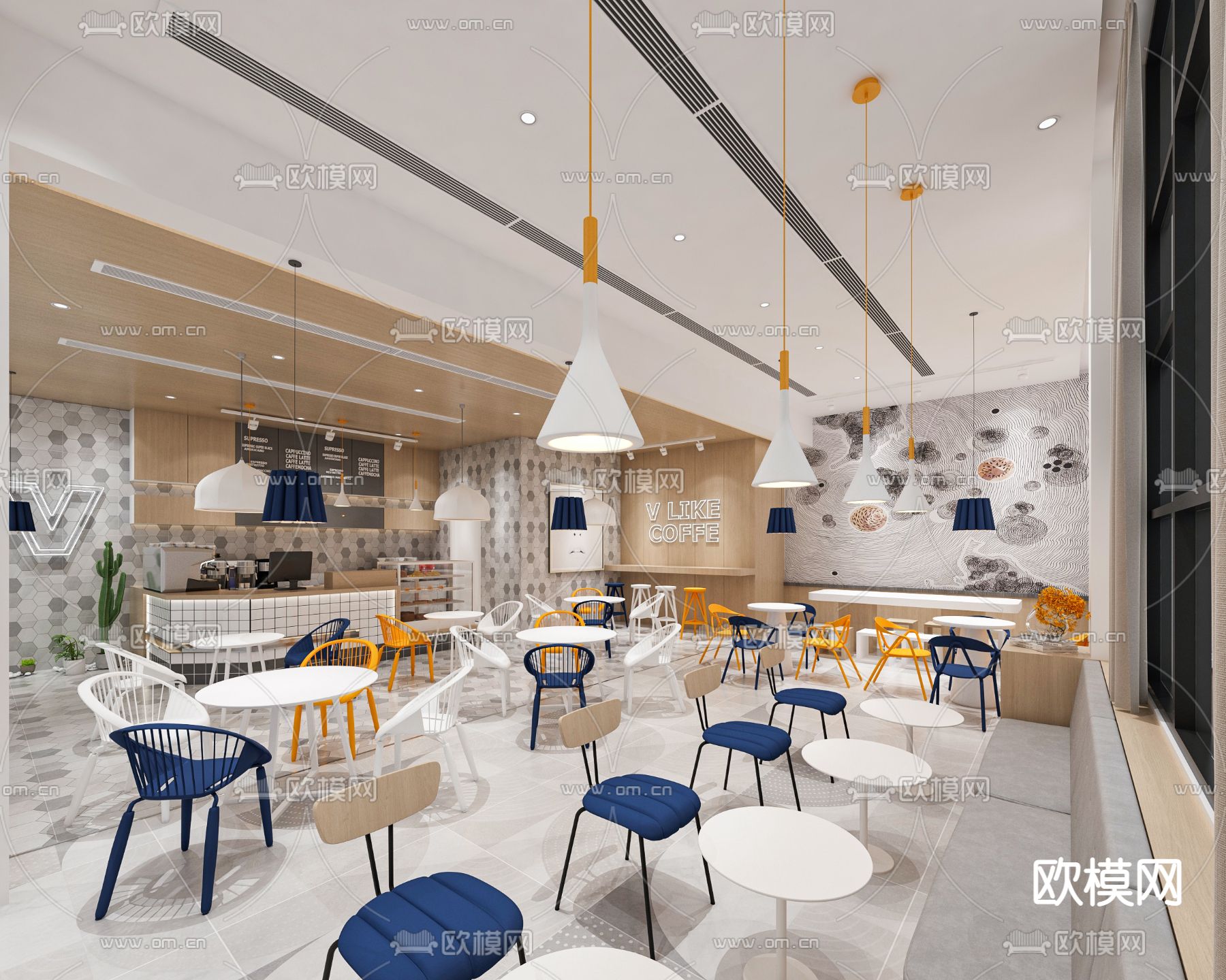 北欧咖啡厅3d模型下载（渲染图1）