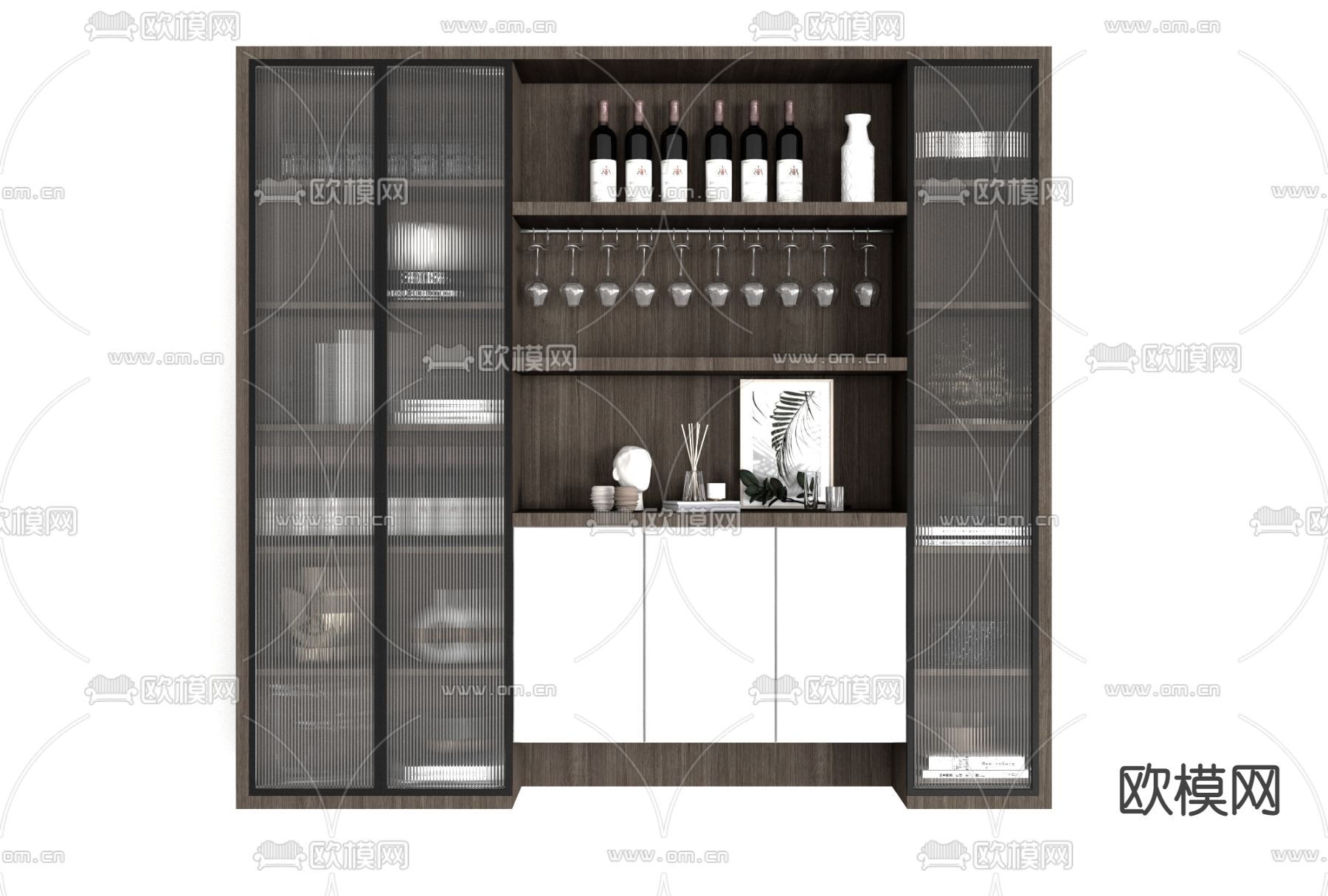 现代实木酒柜免费3d模型下载