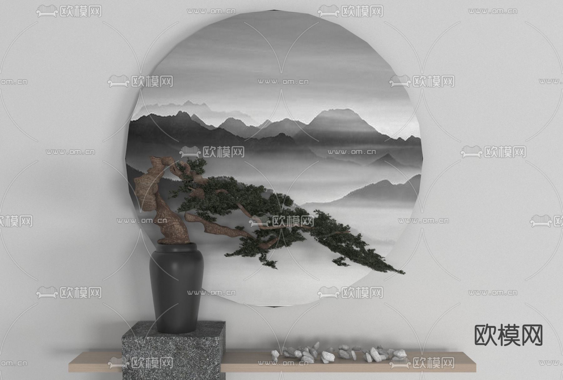 新中式端景条案免费3d模型下载（渲染图2）