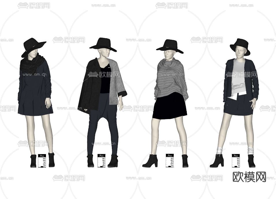 现代服装模特su模型
