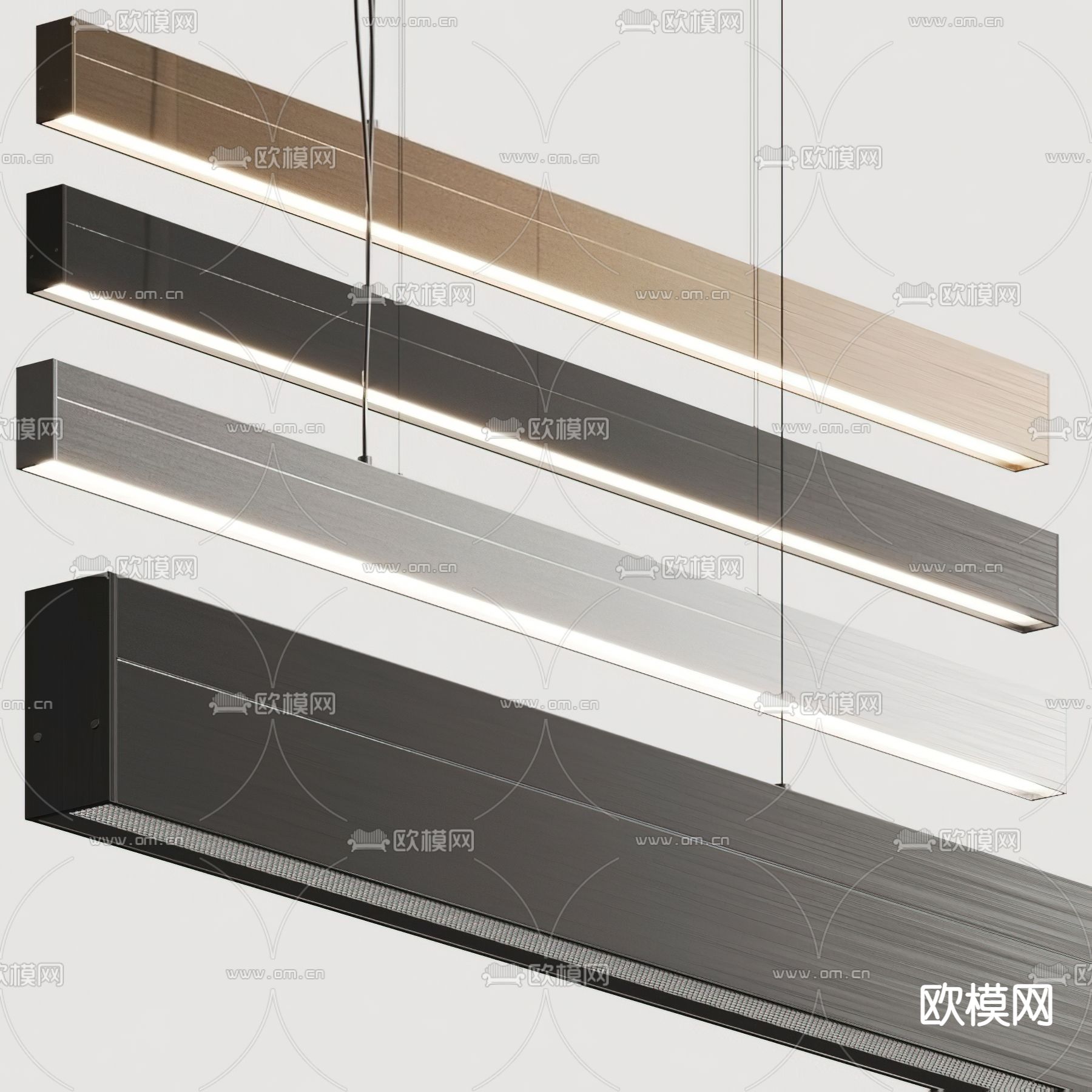 现代条形办公吊灯3d模型下载（渲染图1）