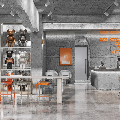  工业风咖啡厅su模型 