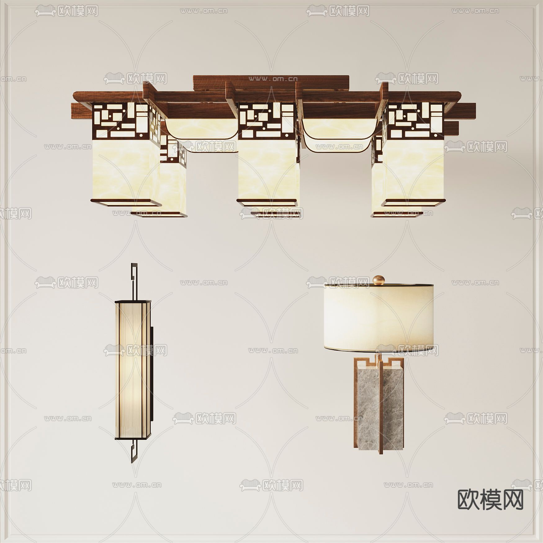 新中式壁灯吸顶灯3d模型