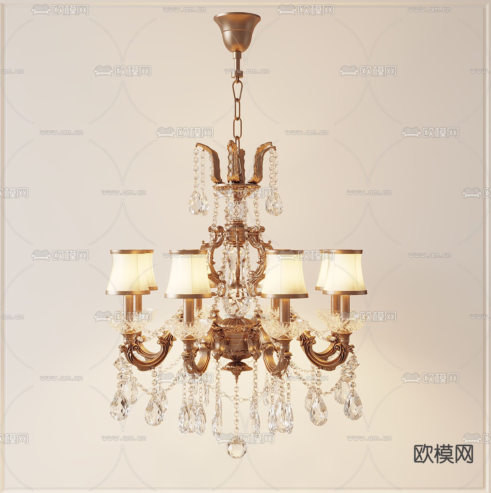欧式水晶多头吊灯3d模型下载