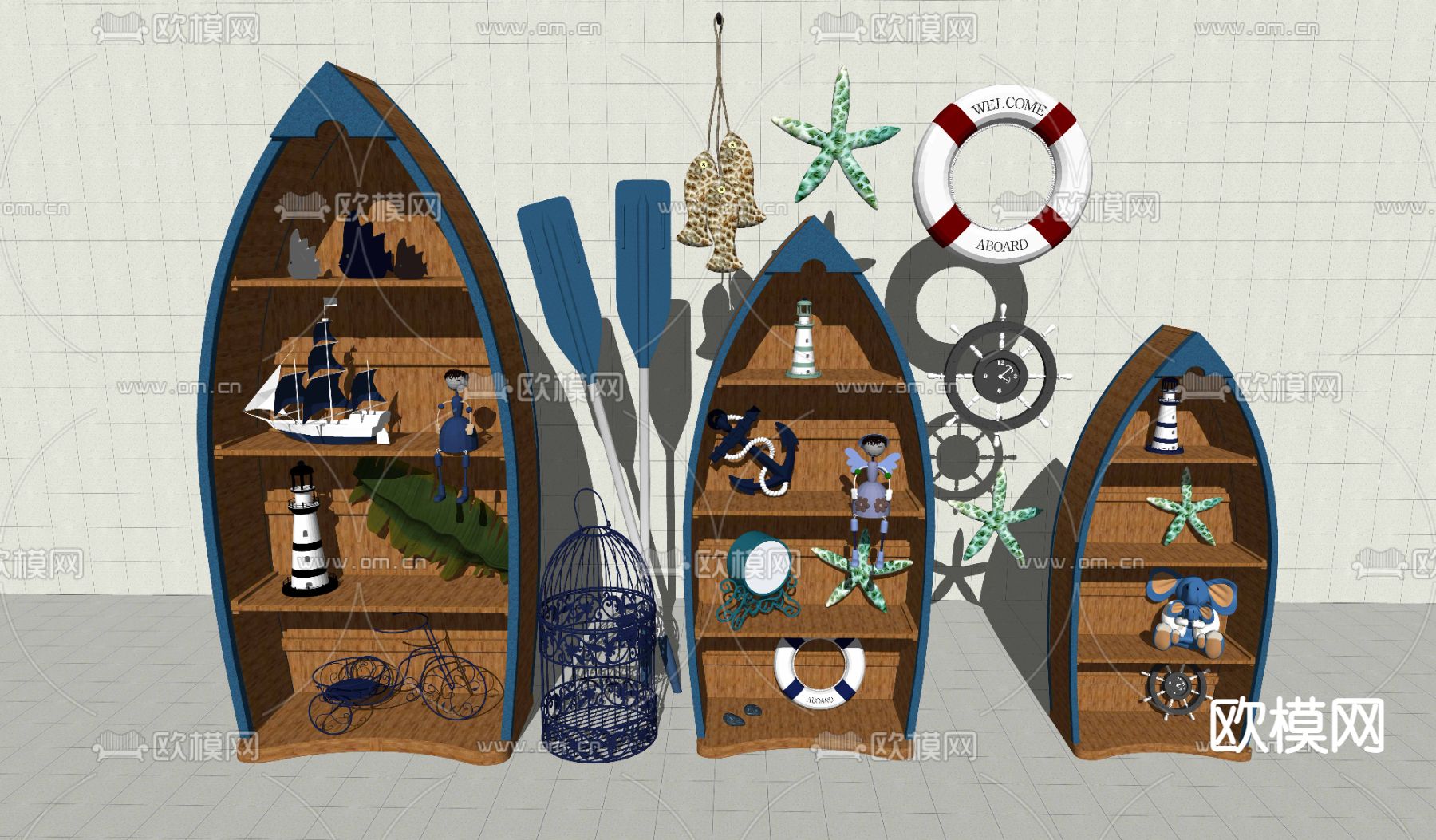 地中海渔文化挂件su模型下载