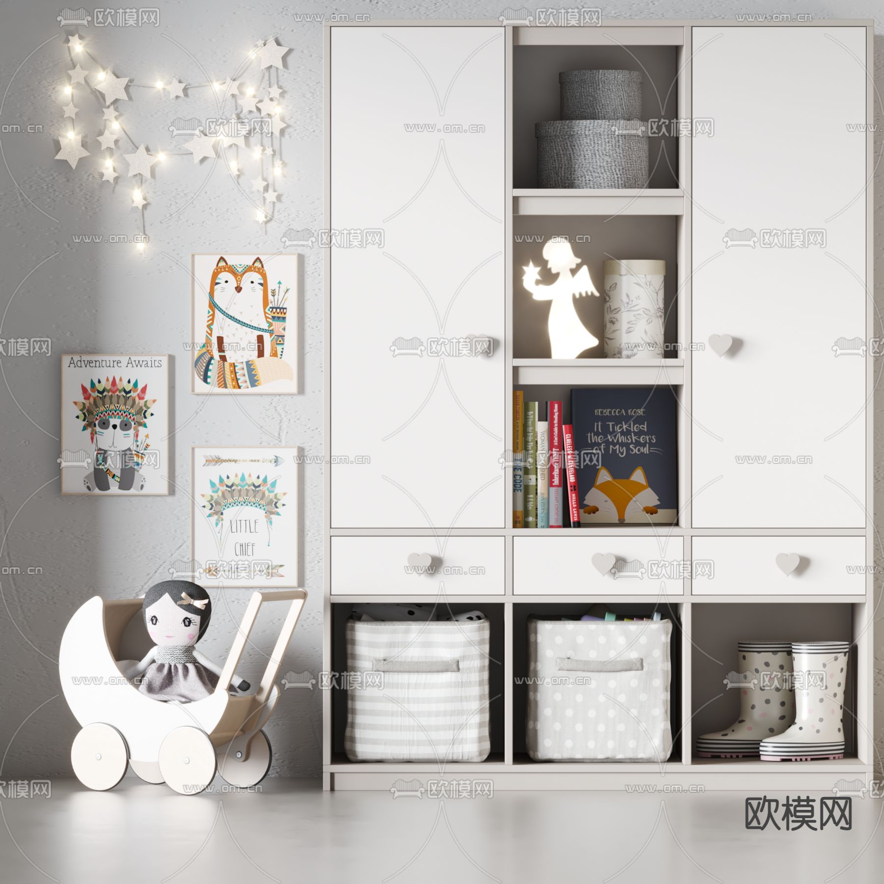 现代儿童玩具柜3d模型