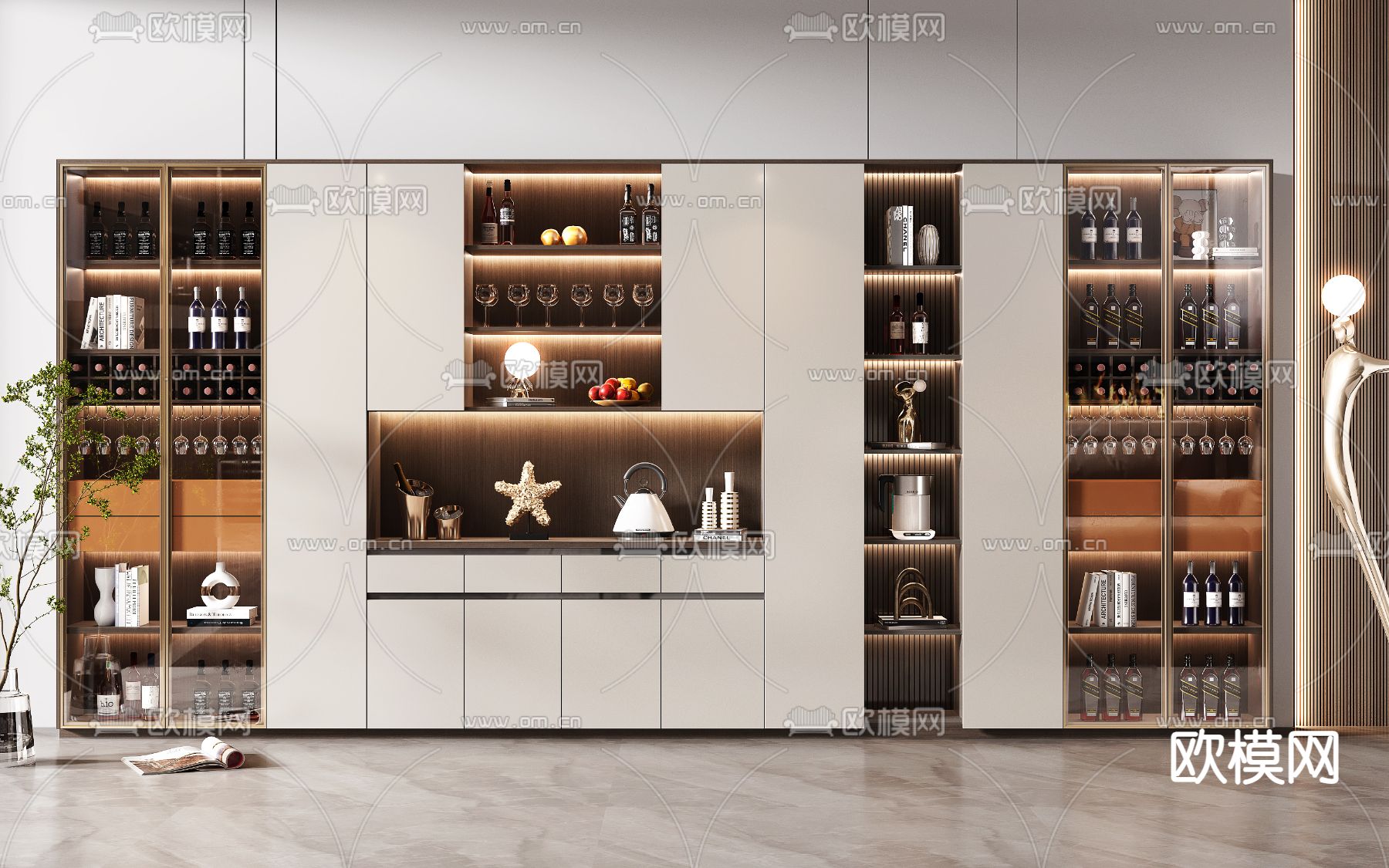 现代多功能酒柜3d模型下载