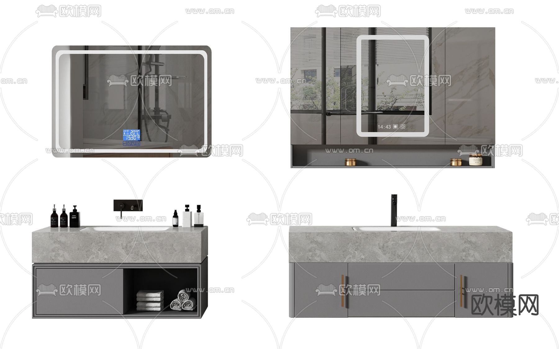 现代大理石浴室柜洗手台3d模型下载