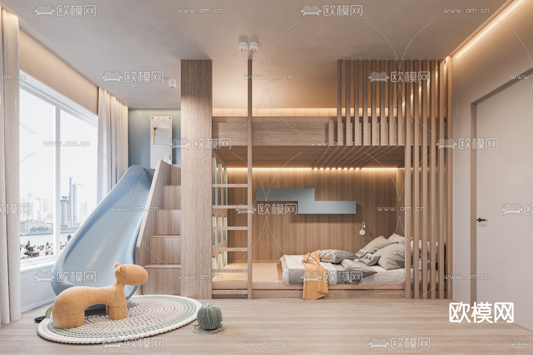 北欧上下铺儿童房3d模型下载