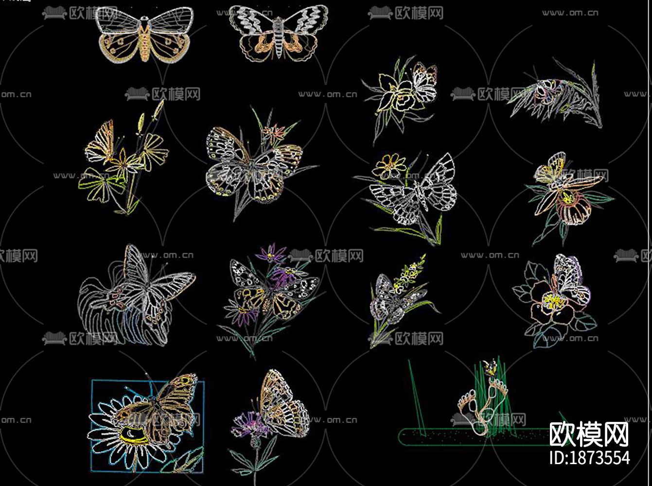 动物蝴蝶cad图库下载（渲染图2）