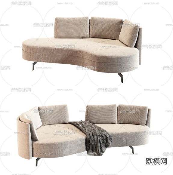 现代布艺弧形沙发3d模型下载