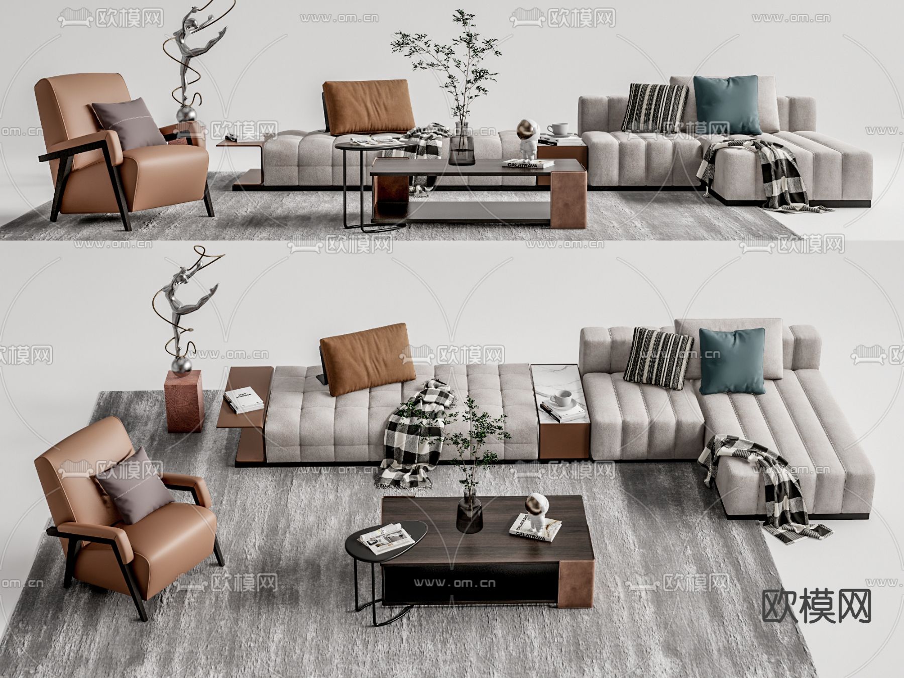 现代布艺转角沙发su模型下载（渲染图1）