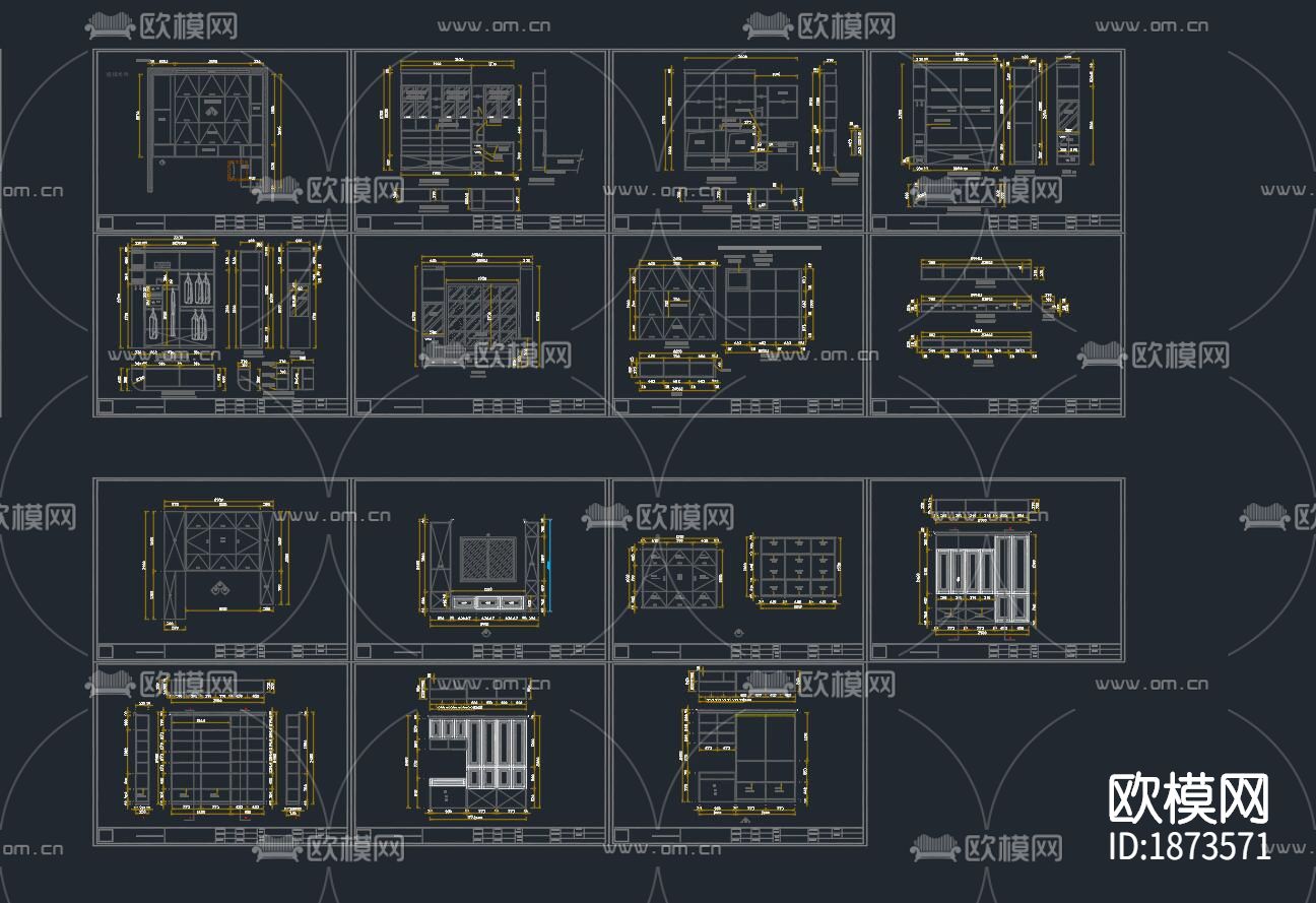 组合柜衣柜cad立面图下载（渲染图4）