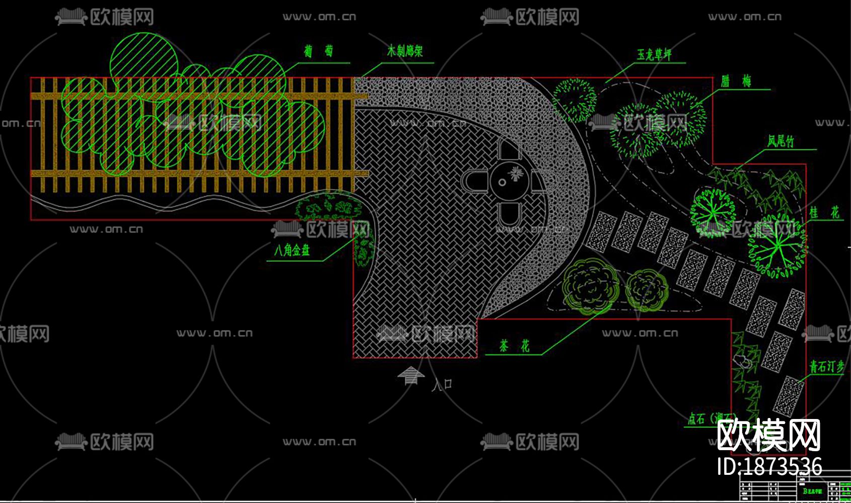 小区绿化规划cad施工图下载（渲染图5）