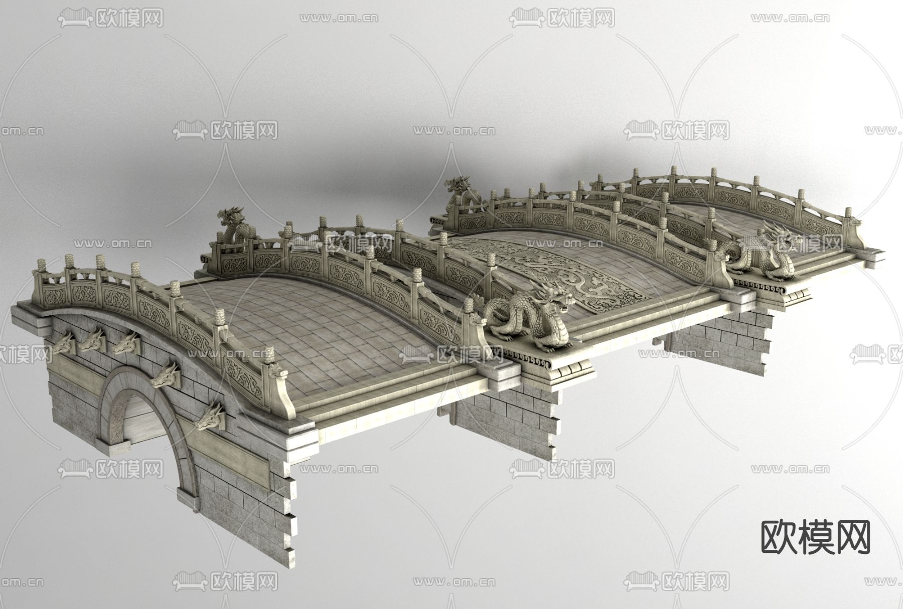 中式石拱桥免费3d模型下载
