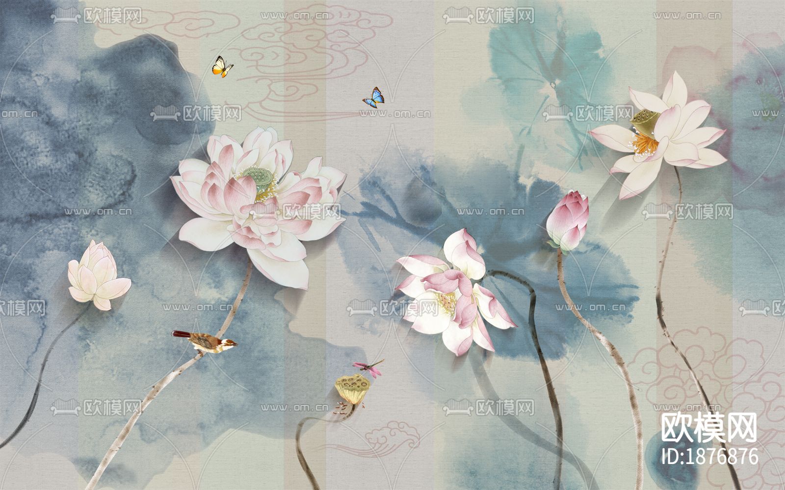 中式荷花壁布壁纸下载（渲染图3）