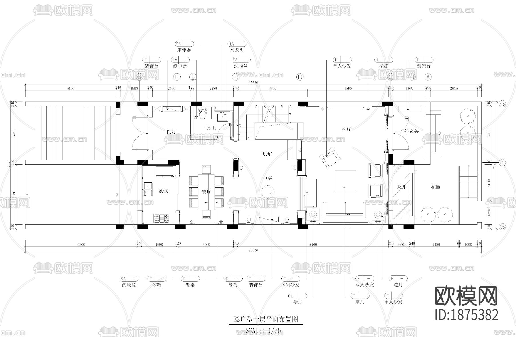 保亿风景水岸E2户型样板房CAD施工图下载（渲染图5）