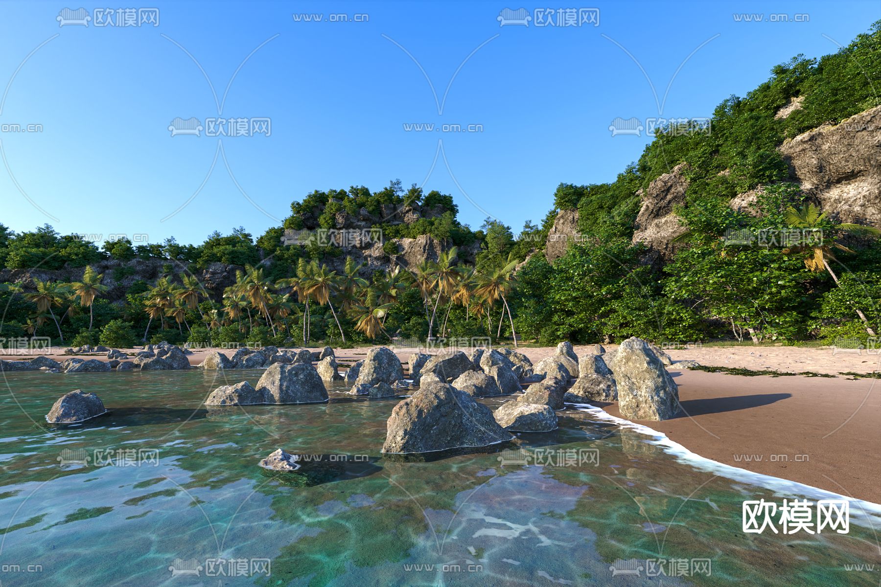 现代沙滩海滩景观3d模型