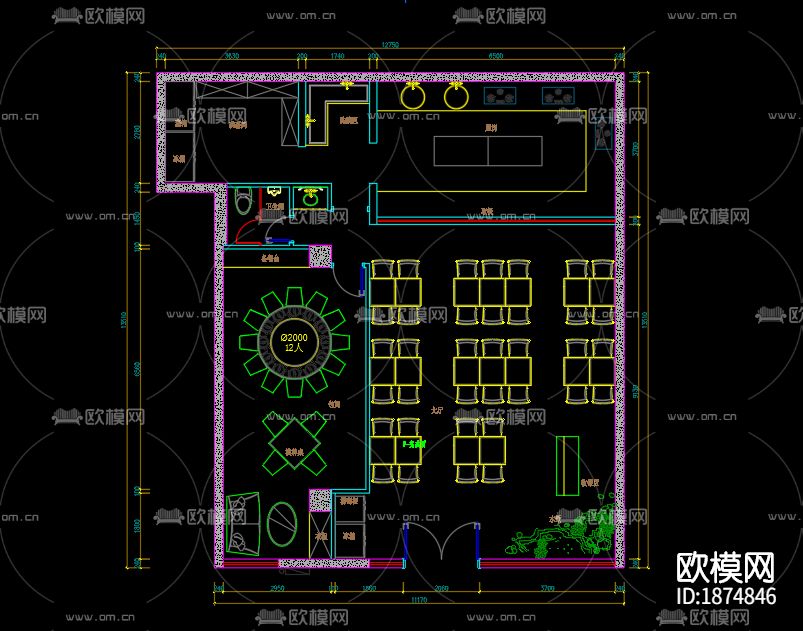 餐厅面馆cad施工图下载（渲染图1）