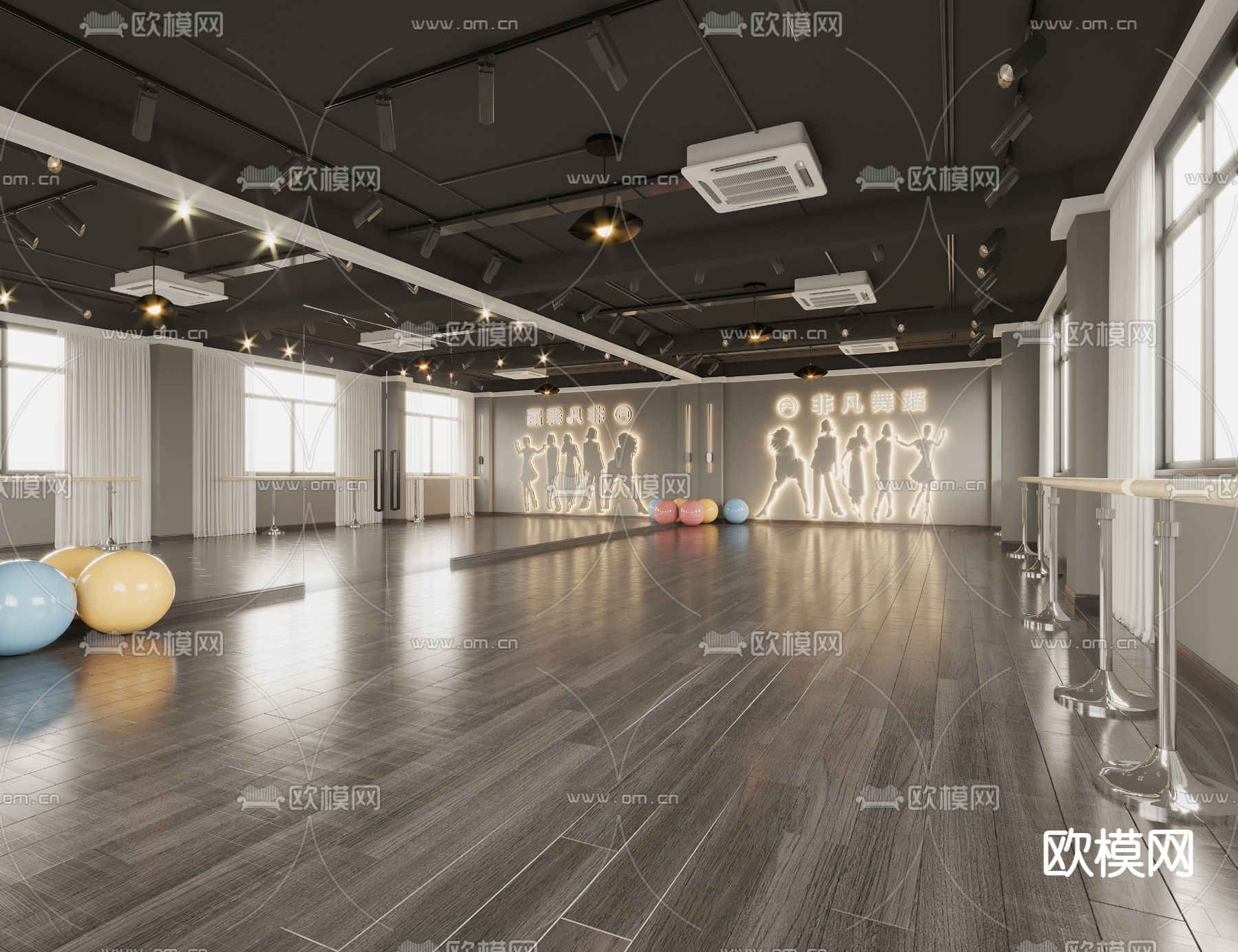 工业风舞蹈室3d模型下载