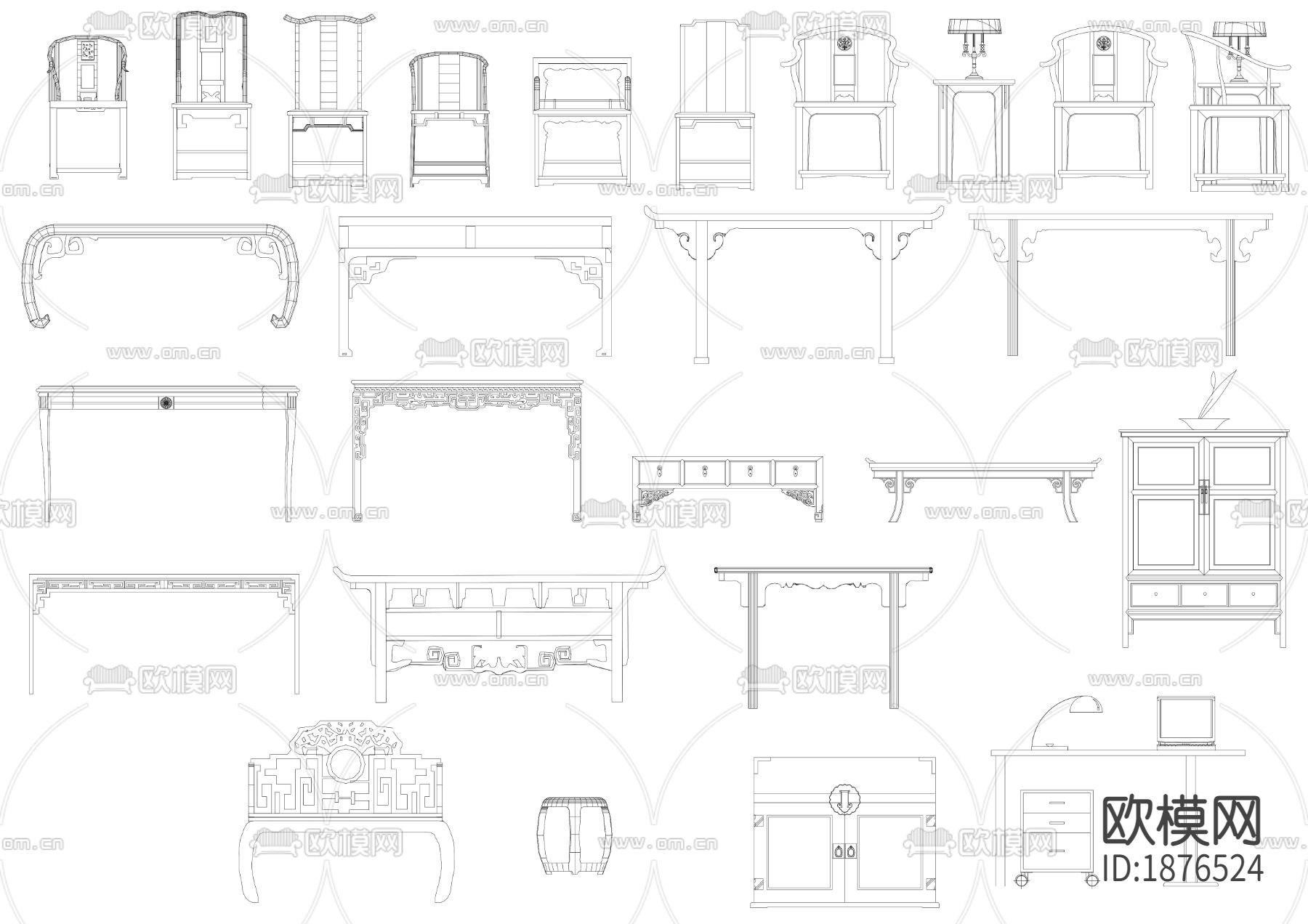 中式家具cad图库下载（渲染图3）