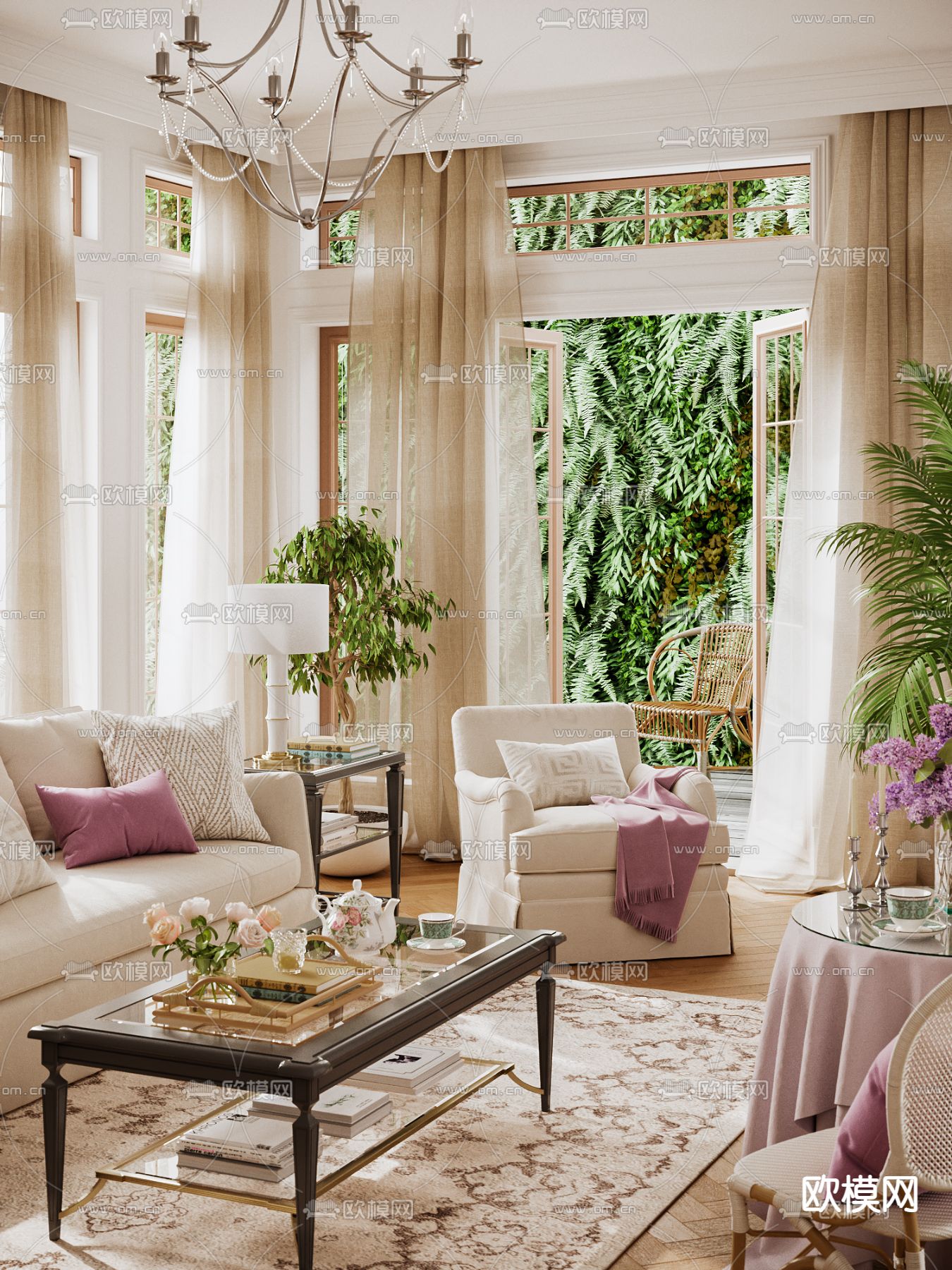 法式布艺沙发组合3d模型下载