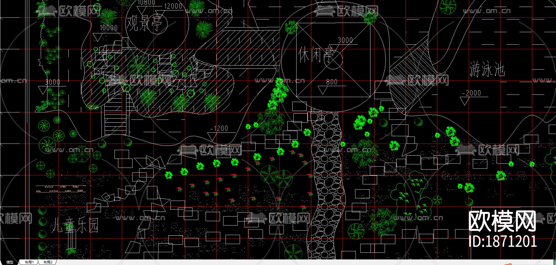 别墅花园cad平面图下载（渲染图2）