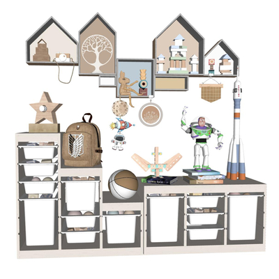  现代儿童玩具柜架su模型 