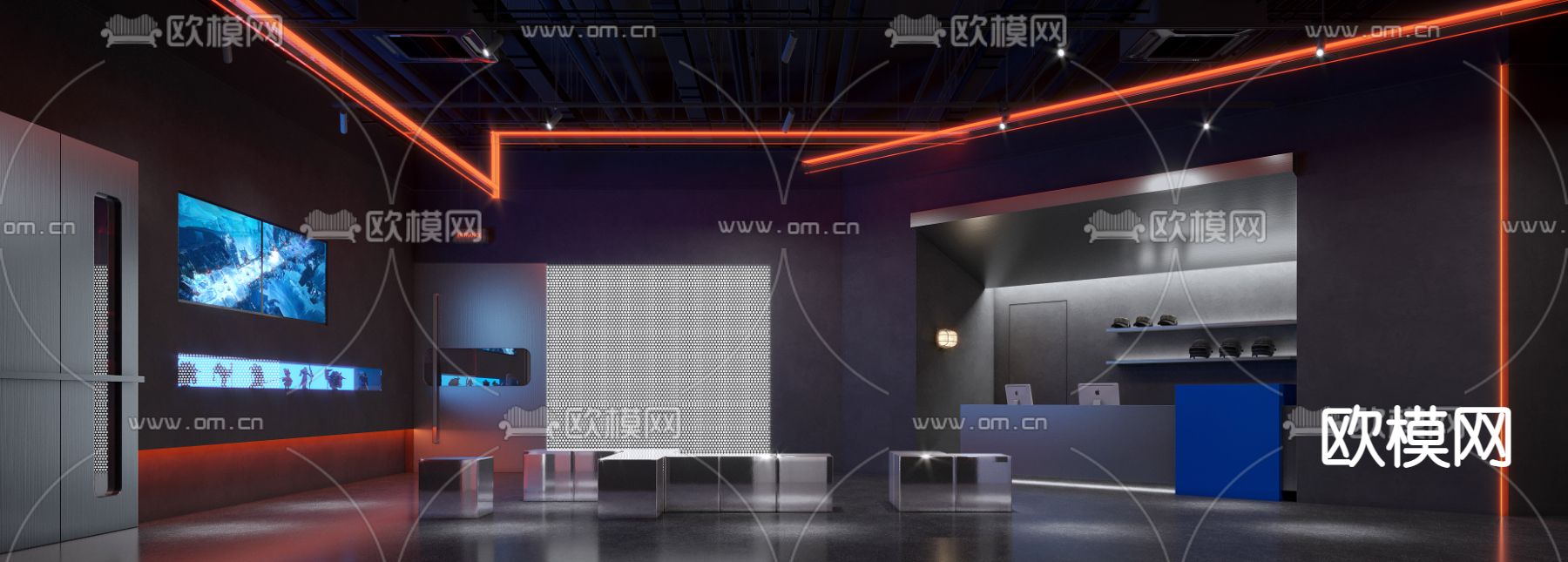 现代网吧前台大堂3d模型下载