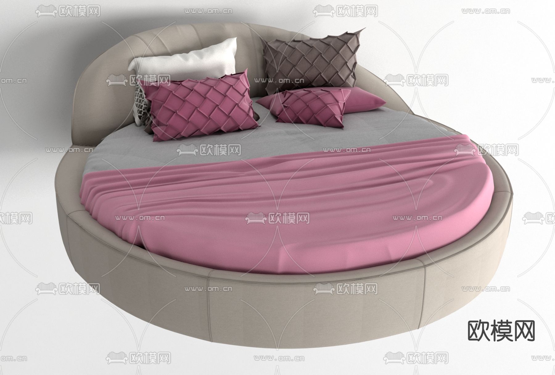 现代布艺大圆床免费3d模型下载