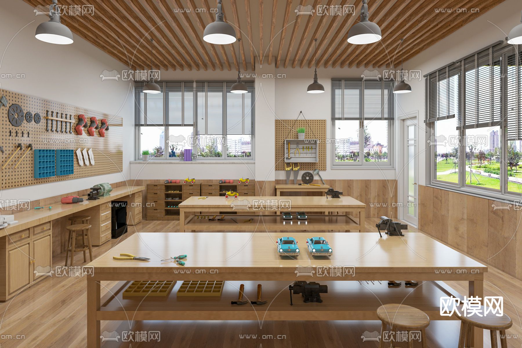 现代幼儿园儿童木工房免费3d模型下载