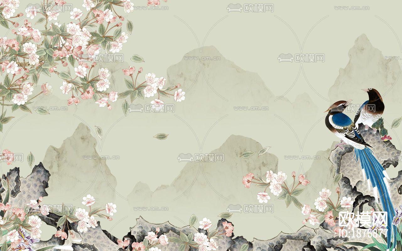 中式花鸟壁纸下载（渲染图2）