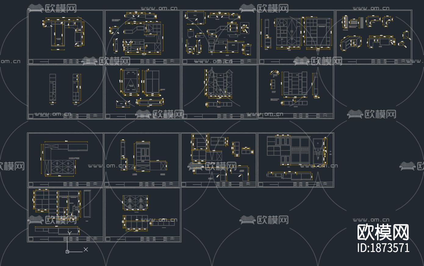 组合柜衣柜cad立面图下载（渲染图5）