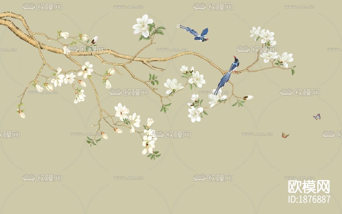 中式花鸟壁纸下载（渲染图1）