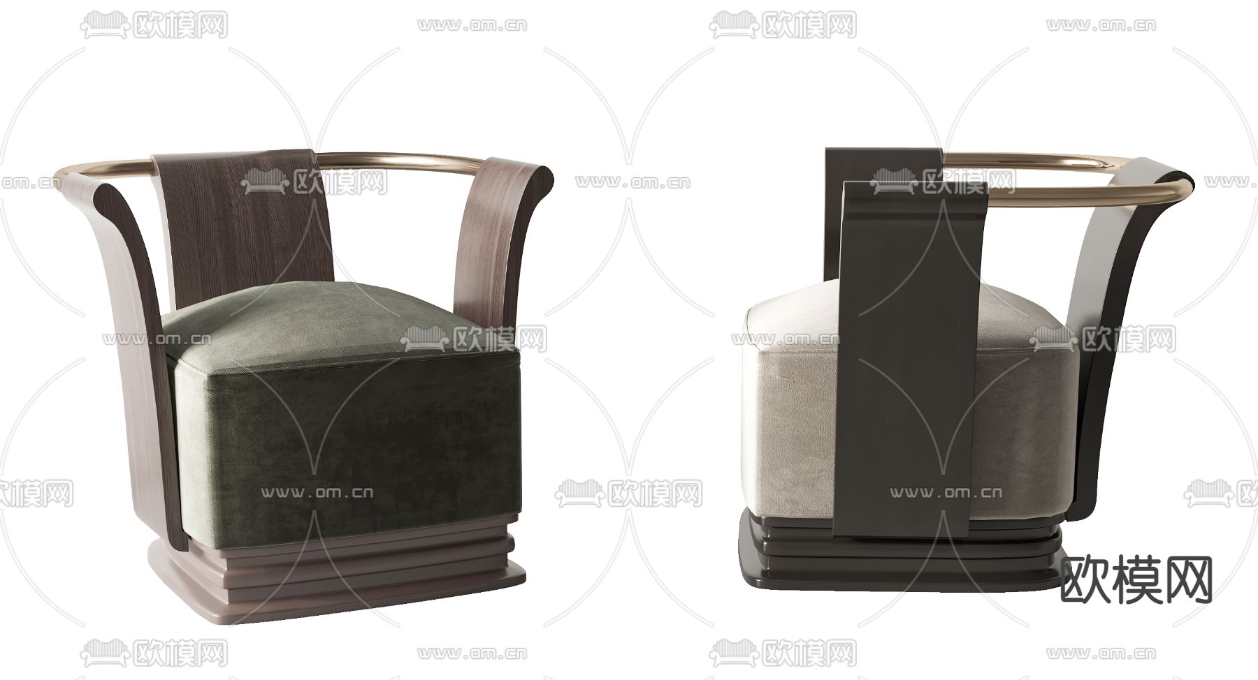 新中式布艺单人沙发3d模型下载（渲染图2）