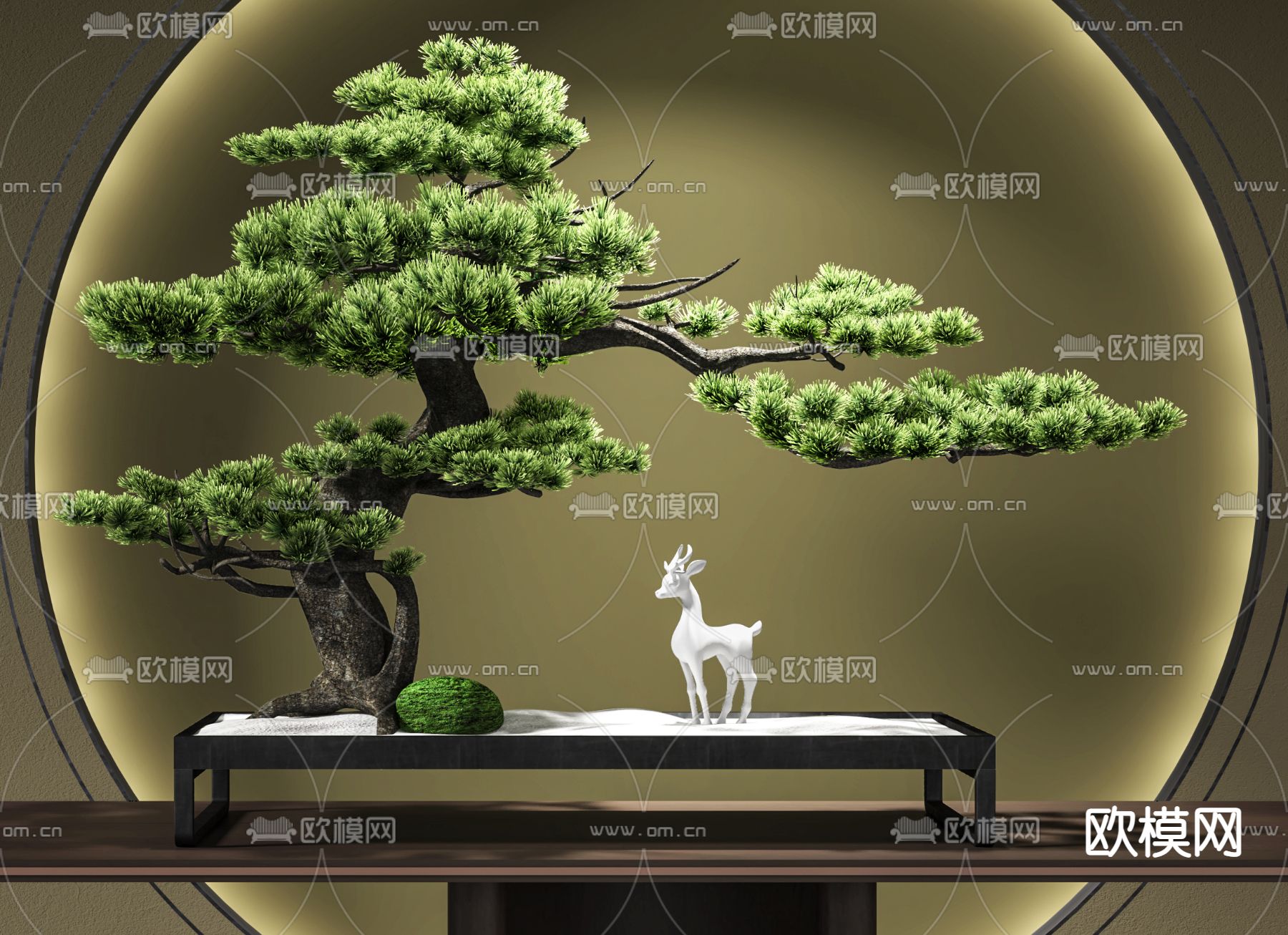 新中式松树盆栽3d模型下载（渲染图2）