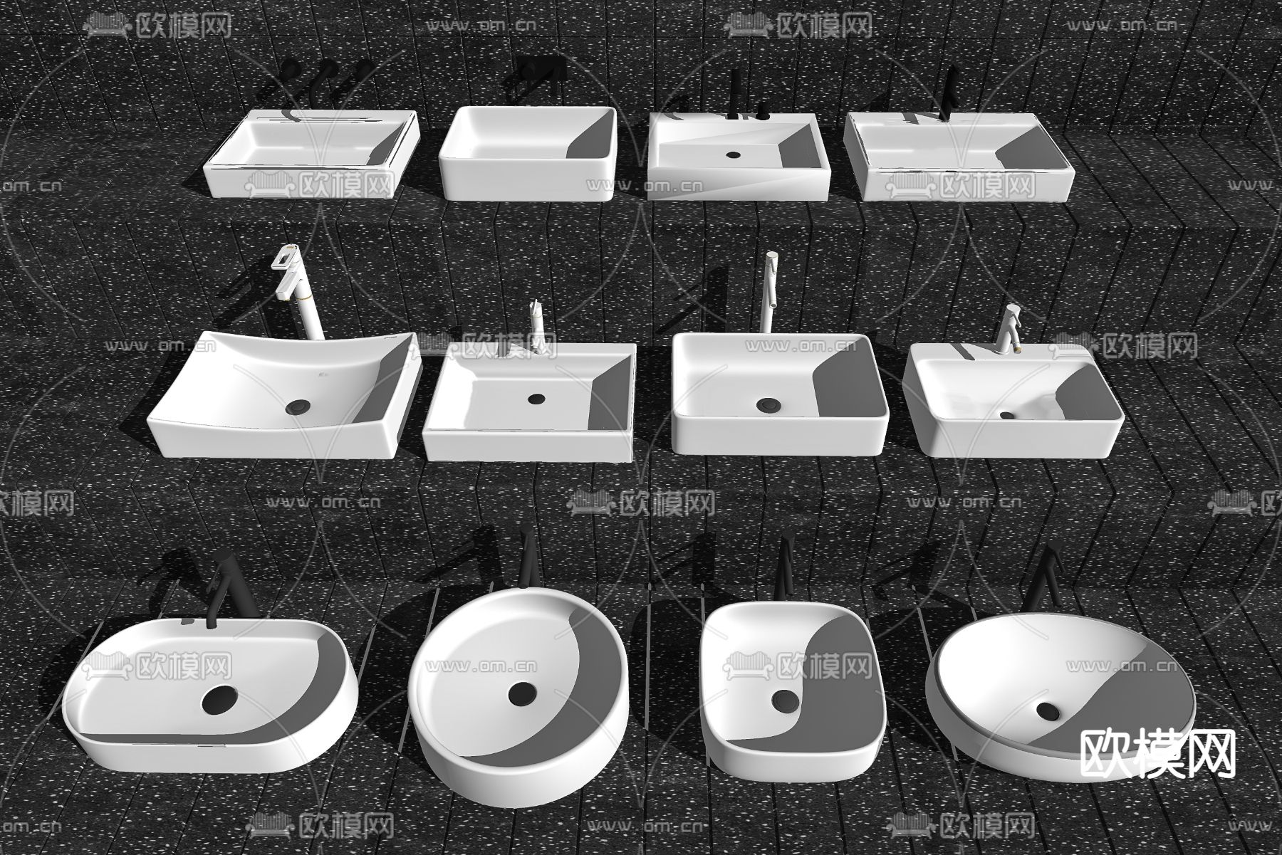 现代洗手盆台盆su模型下载（渲染图2）
