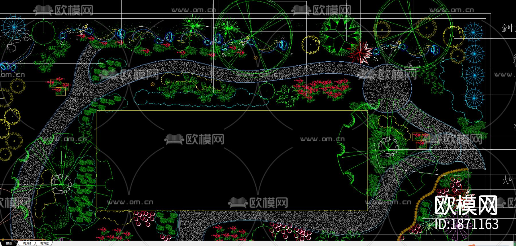 别墅花园景观cad平面图下载（渲染图2）