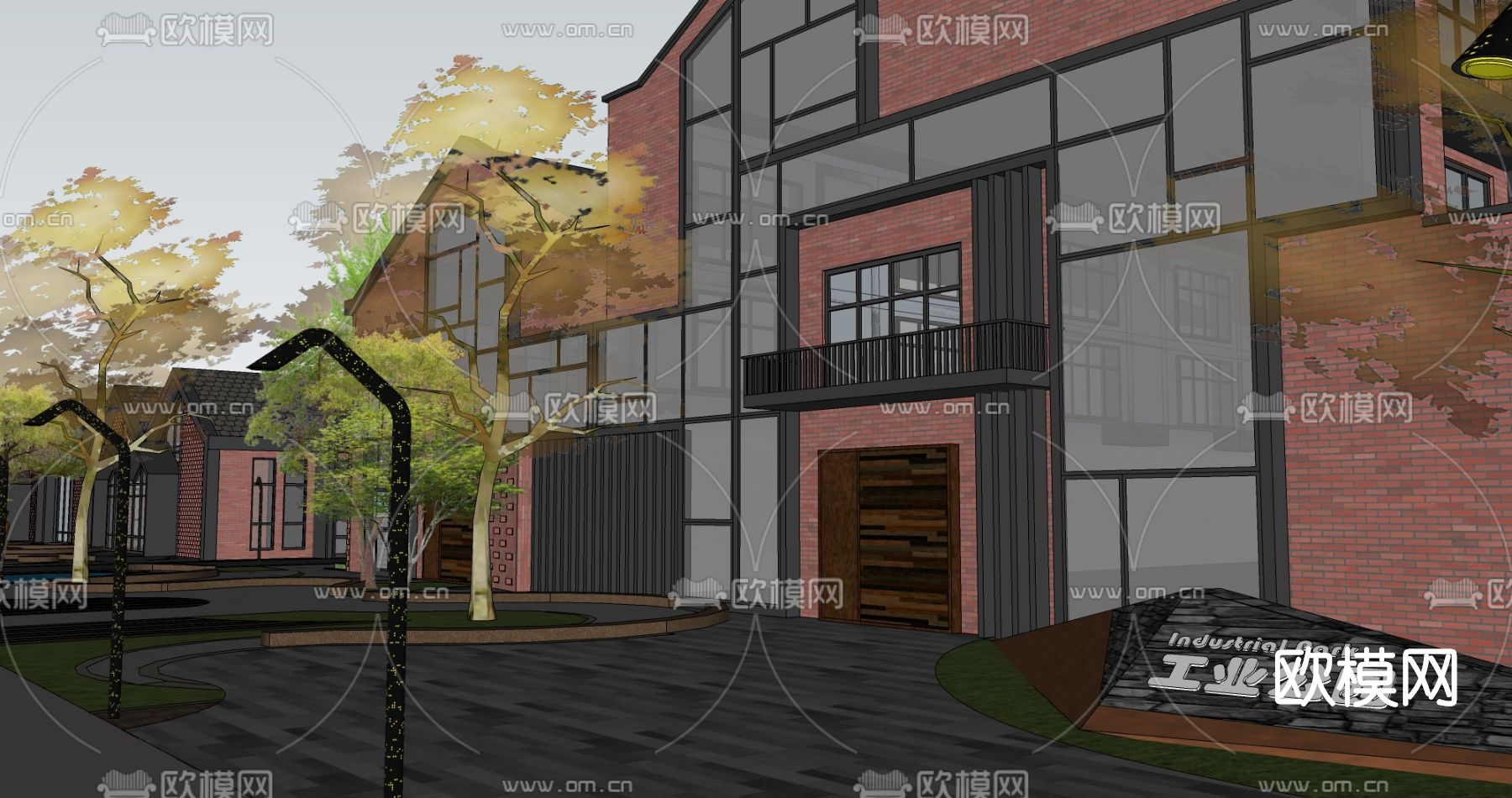 工业风工厂区鸟瞰su模型下载（渲染图2）