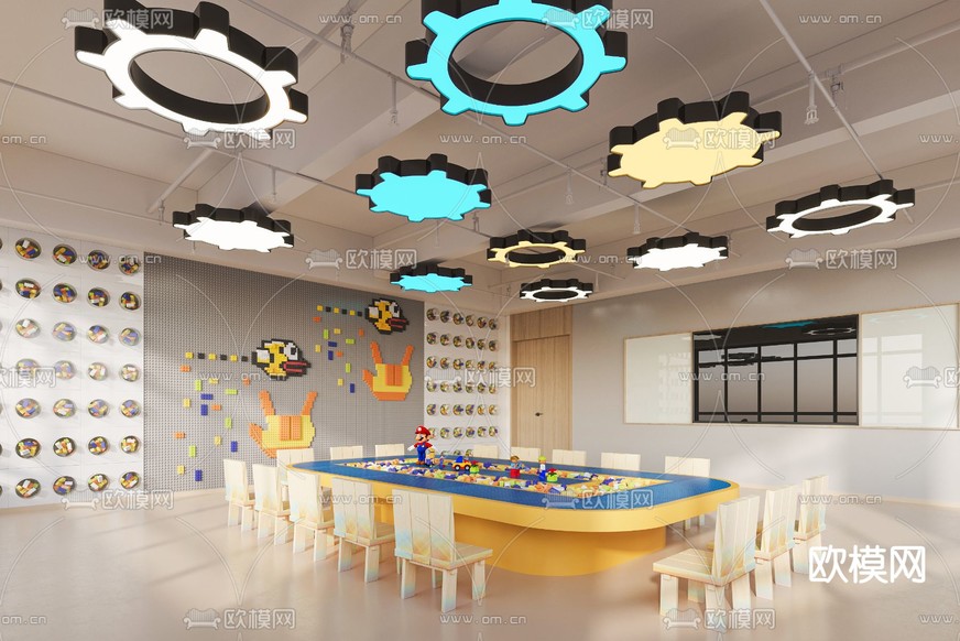 现代幼儿园教室3d模型下载