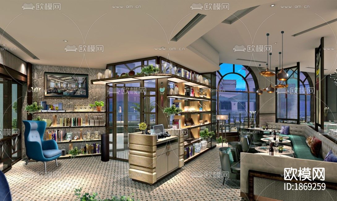 主题餐厅cad施工图下载（渲染图3）