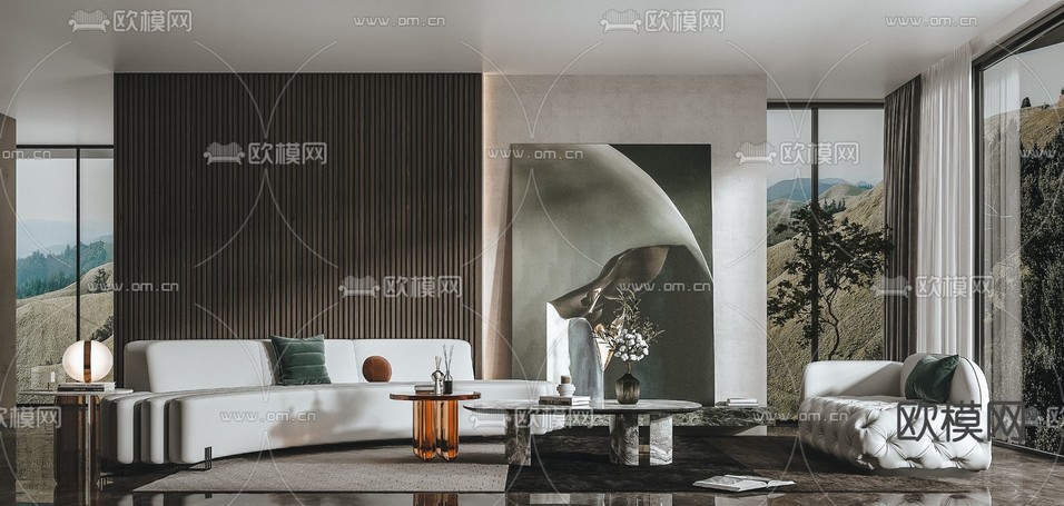 现代布艺弧形沙发组合3d模型下载