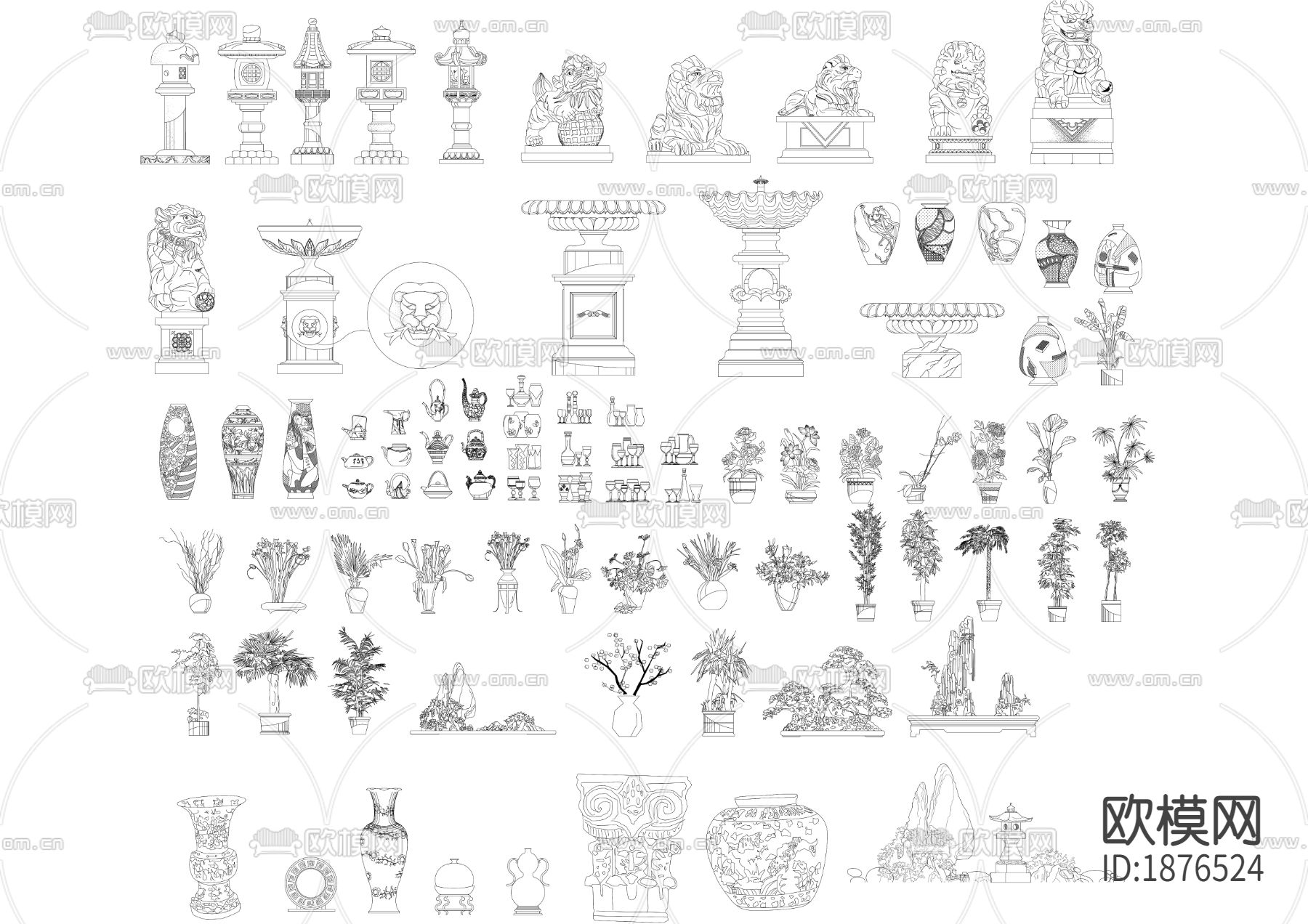 中式家具cad图库下载（渲染图4）